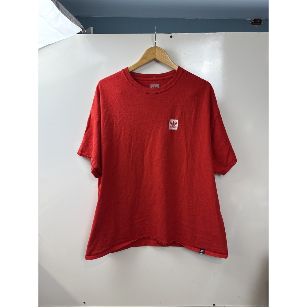 Adidas Shirt Mens 2XL Red White Trefoil Tee Outdoors Gym Run Logo Adult